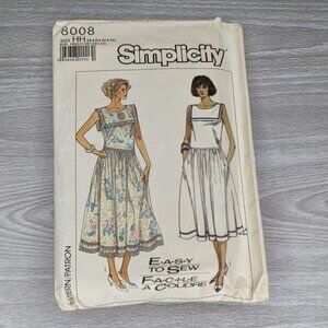 Vintage 1986 Simplicity Easy-to-Sew Dress Pattern 8008 Size 6+8+10+12